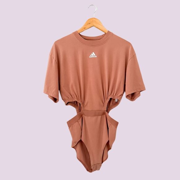 Adidas Bodysuit High Cut Leotard Brown Size Small Streetwear Athleisure - Picture 1 of 10